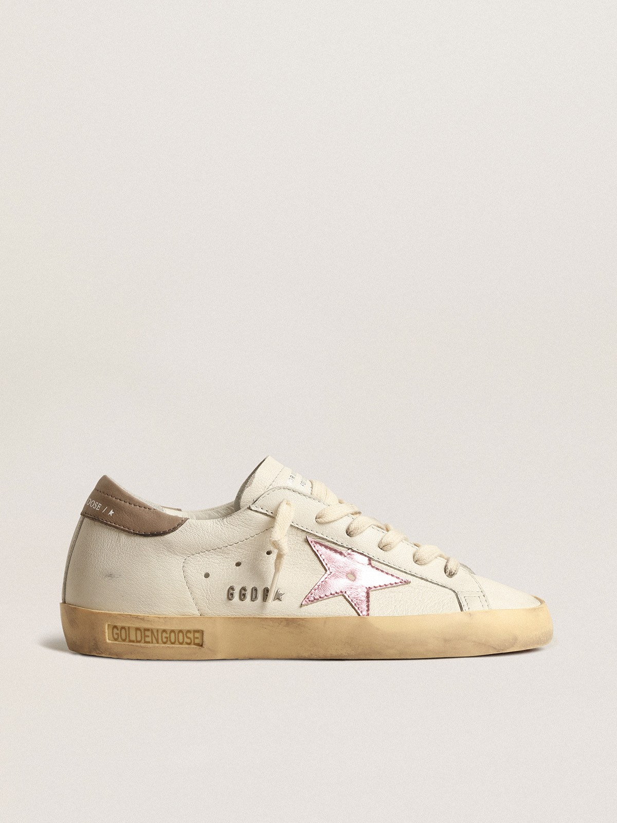 Super Star in white nappa with pink metallic leather star Golden