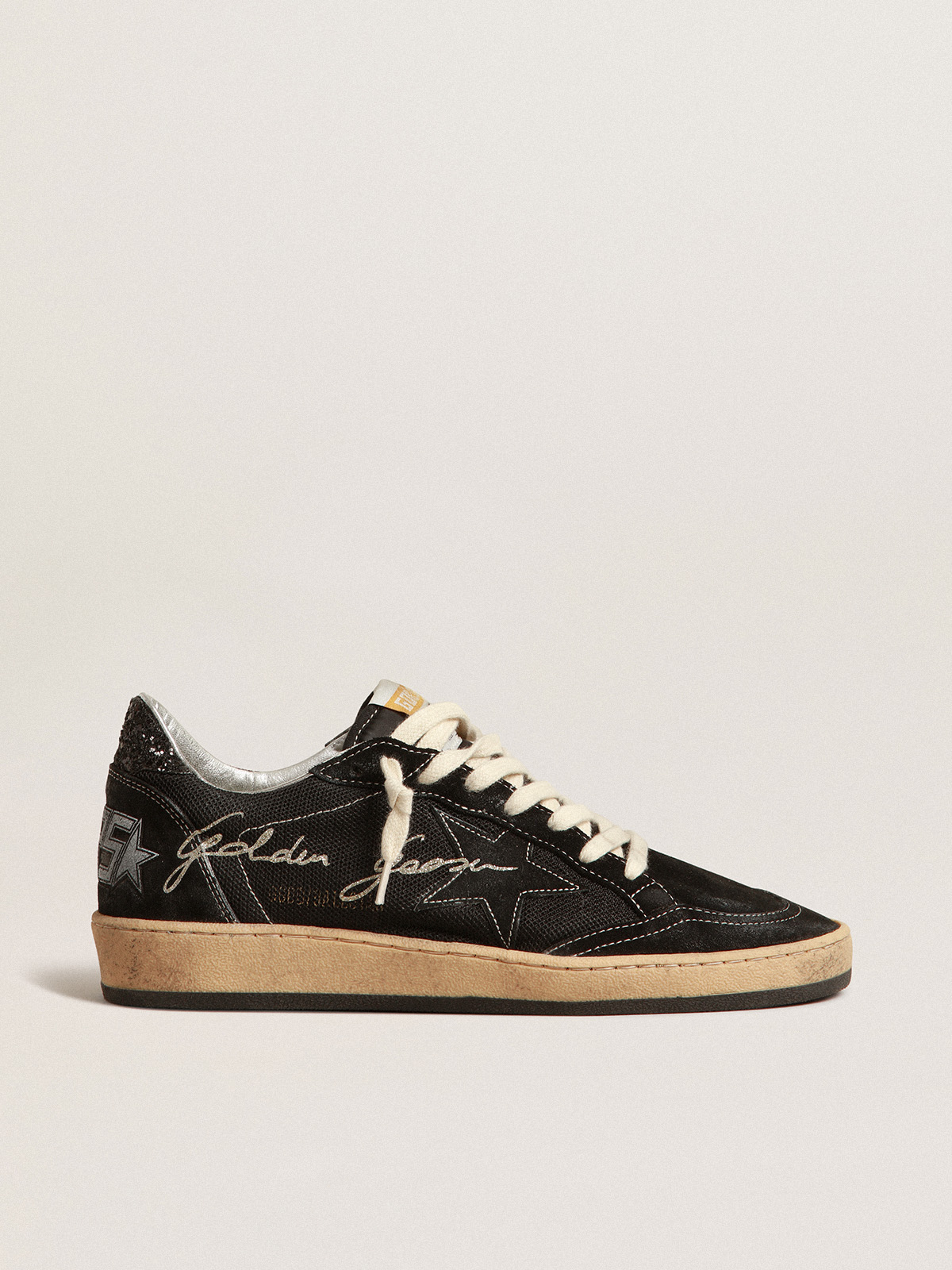 Ball Star in black mesh with black suede star | Golden Goose