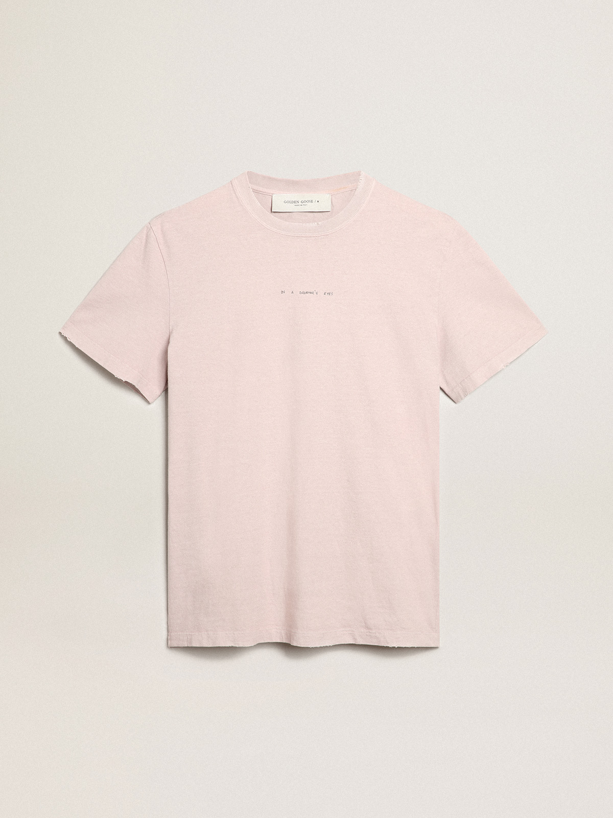 Pale pink men's T-shirt with lettering in the center