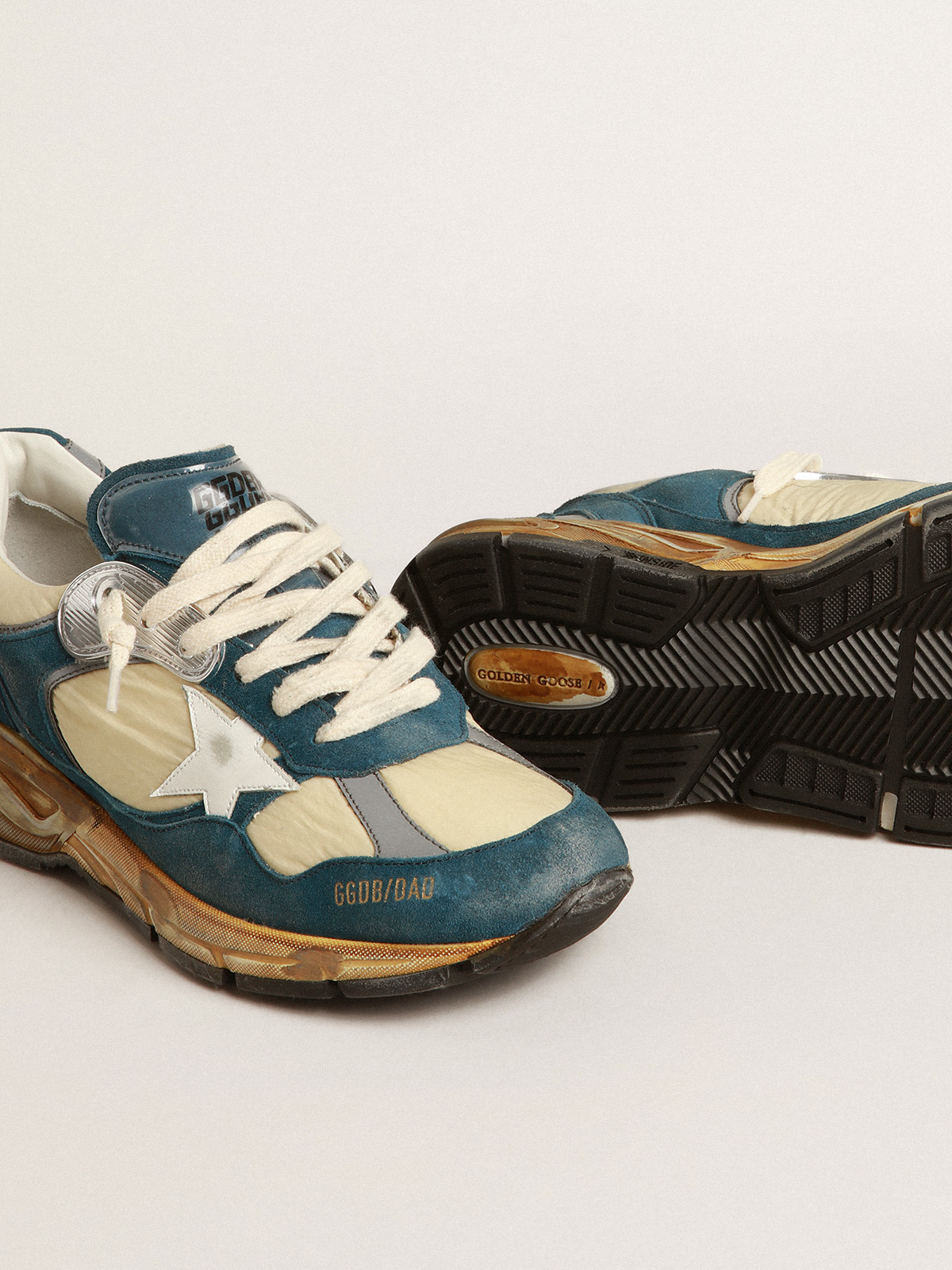 Golden goose white hot sale leather blue suede