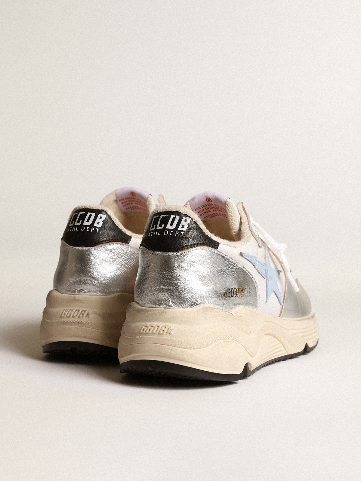 Running Sole in nylon and silver metallic leather with light blue star |  Golden Goose
