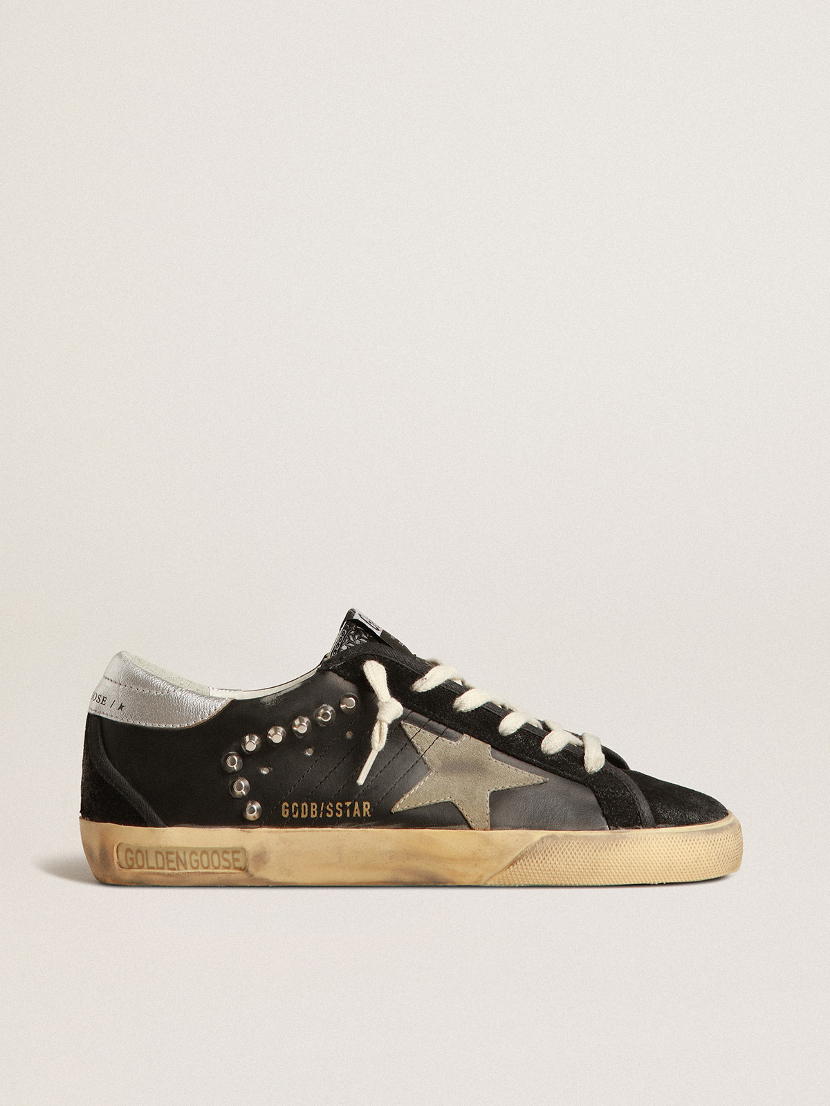 Women\'s Super-Star in black leather and suede with silver studs | Golden  Goose
