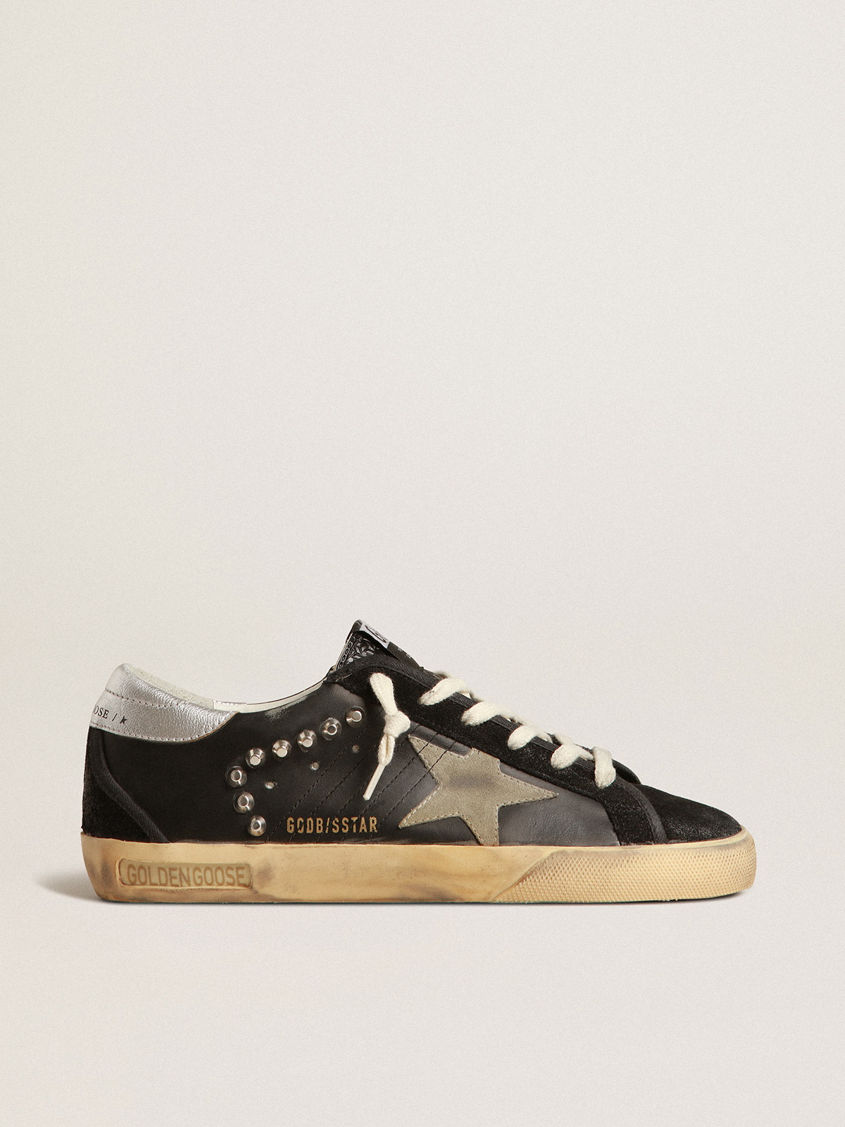 Women's Super-Star in black leather and suede with silver studs