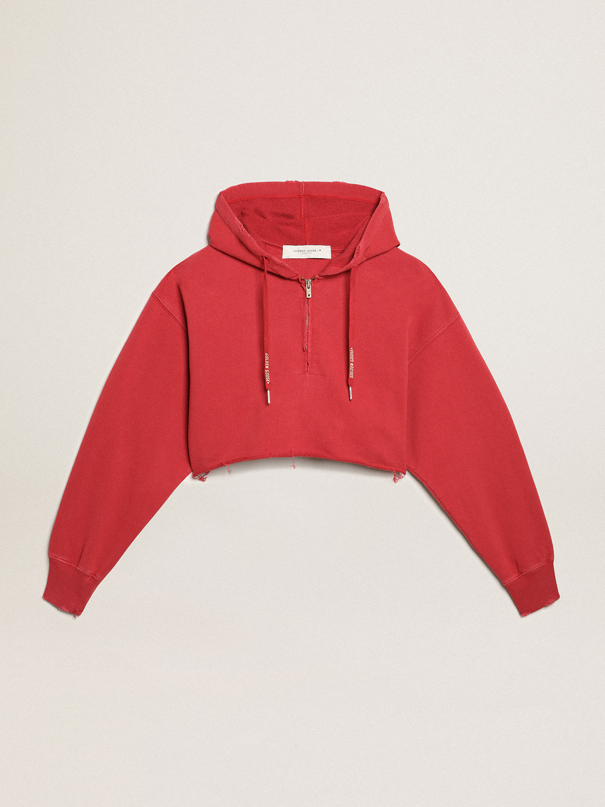 Sudadera cropped con capucha color rojo Golden Goose