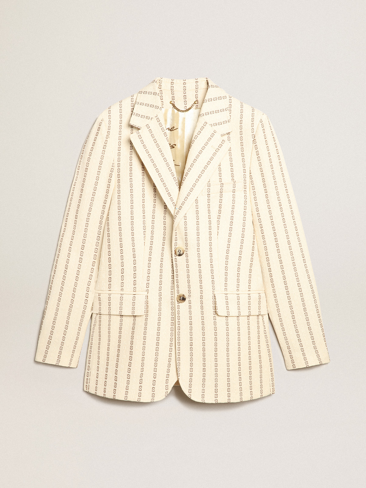 Single-breasted cream cotton blazer with jacquard motif | Golden Goose