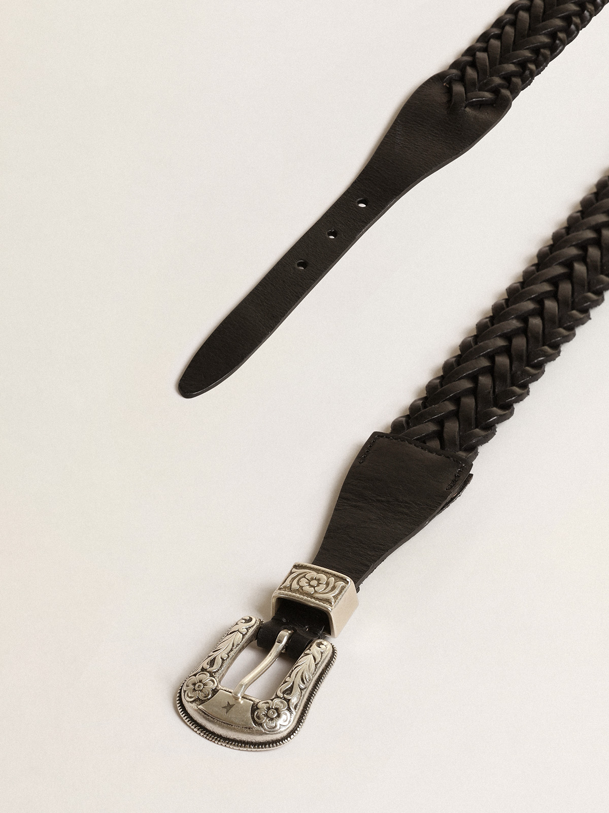 black calf leather braided 2cm belt featuring gold-tone buckle GOLDEN GOOSE  GWA00477-A000130 90100 - Nida