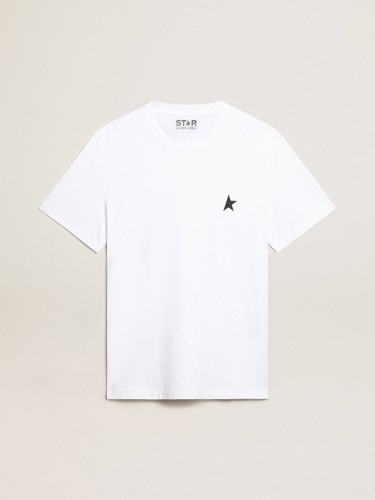 Men's white T-shirt with dark blue star on the front | Golden Goose