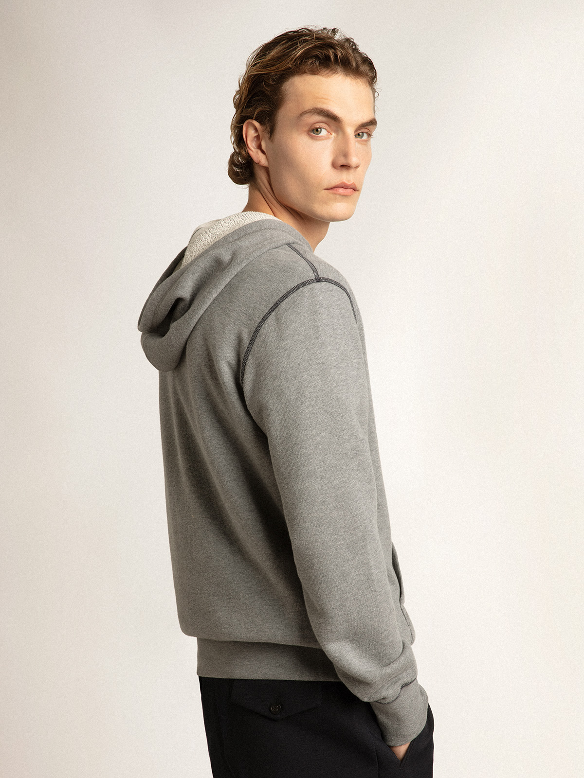 Gray melange cotton sweatshirt with hood