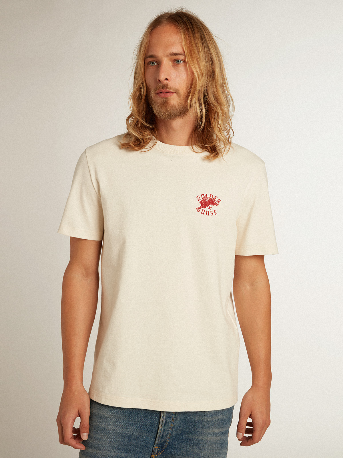 Men's heritage white T-shirt with CNY logo | Golden Goose