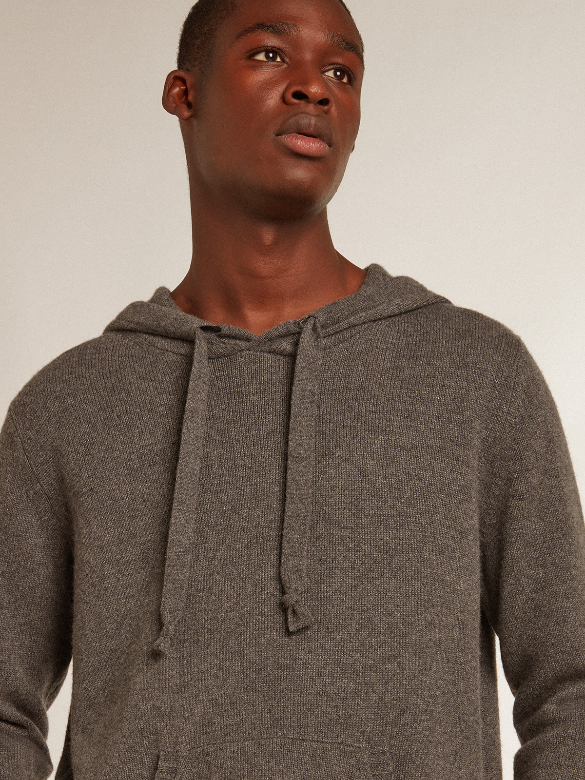 Men's gray melange cashmere blend sweatshirt with hood