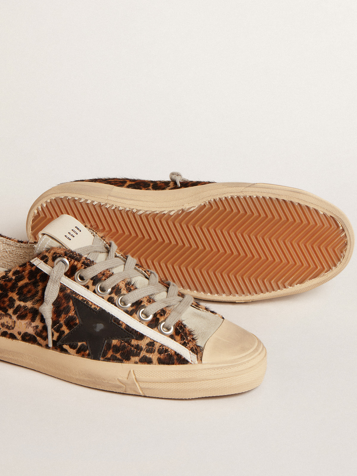 V-Star in leopard pony skin with black leather star and heel tab | Golden  Goose
