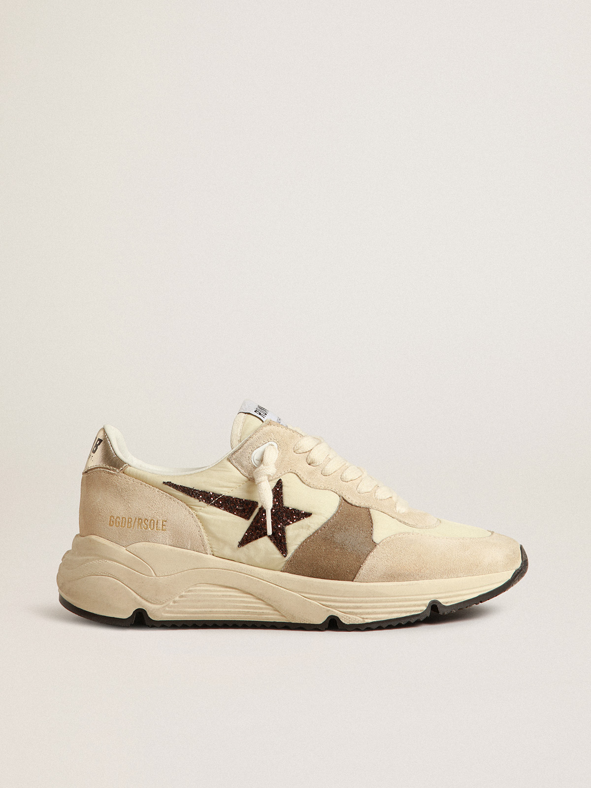 Running Sole LTD in cream nylon and suede with a glitter star | Golden Goose