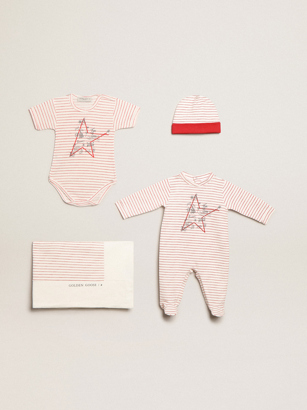 Golden Goose Kids striped-print cotton babygrow set - White