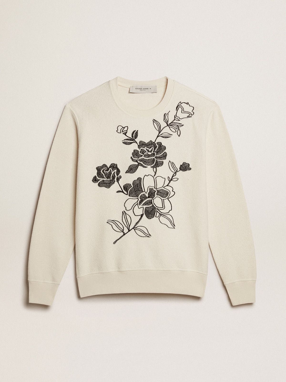 Aged white cotton sweatshirt with embroidery | Golden Goose