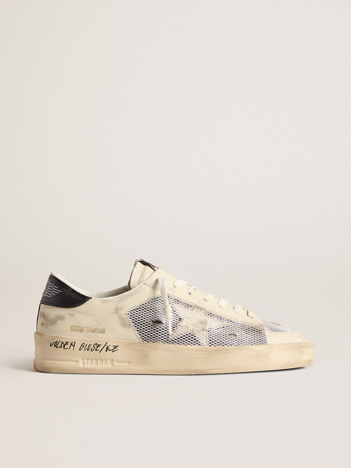 Stardan in white leather and mesh with blue metallic heel tab | Golden Goose