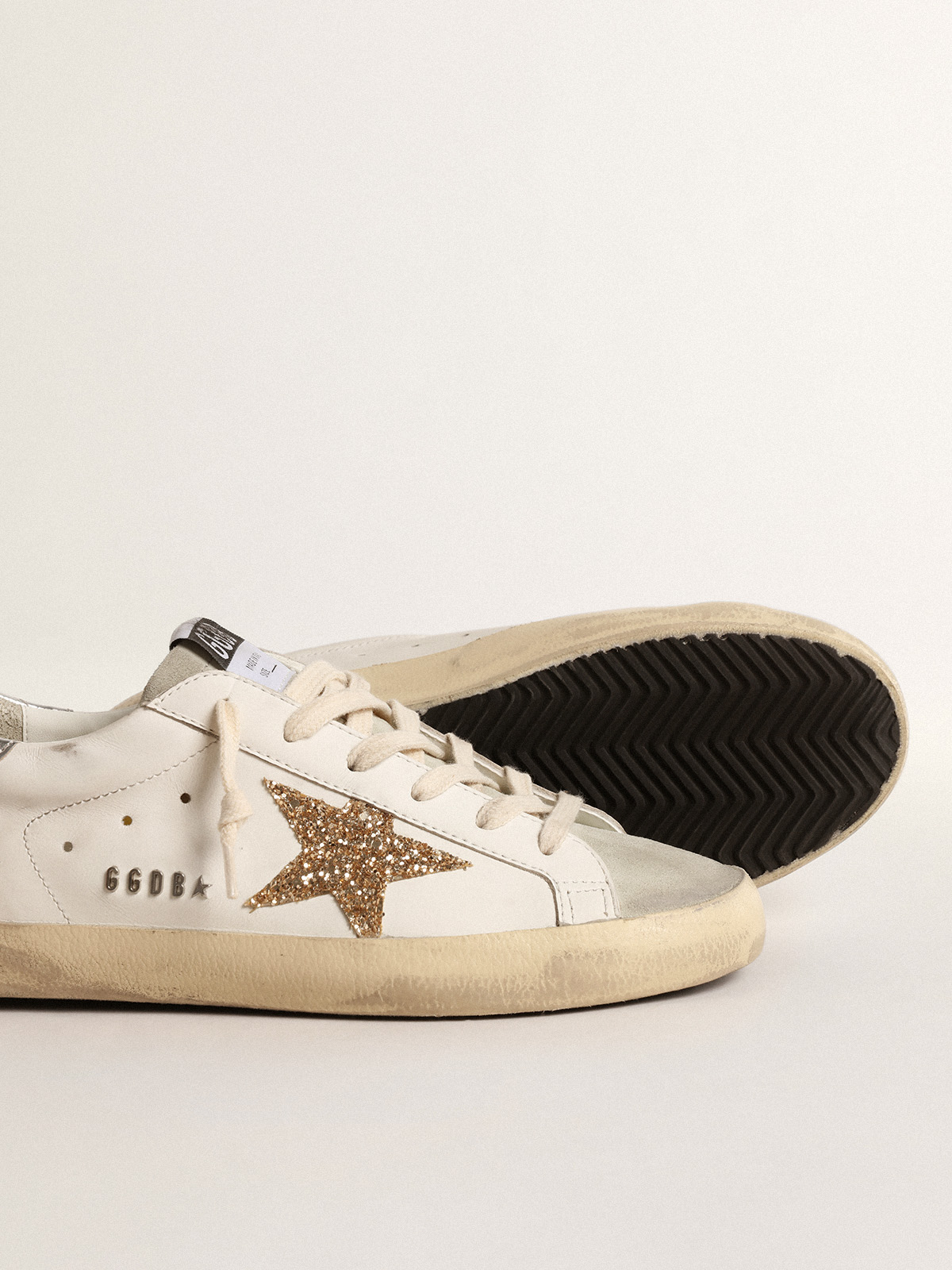 Super-Star with gold glitter star and ice-gray suede inserts 