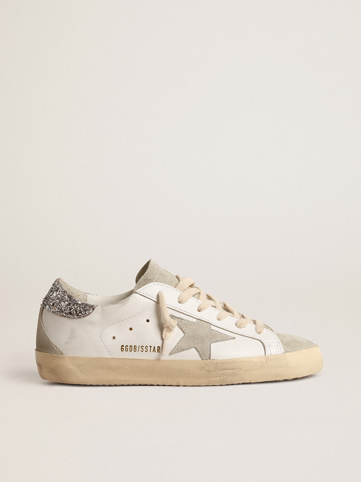 Super Star with gray star and silver glitter heel tab Golden Goose