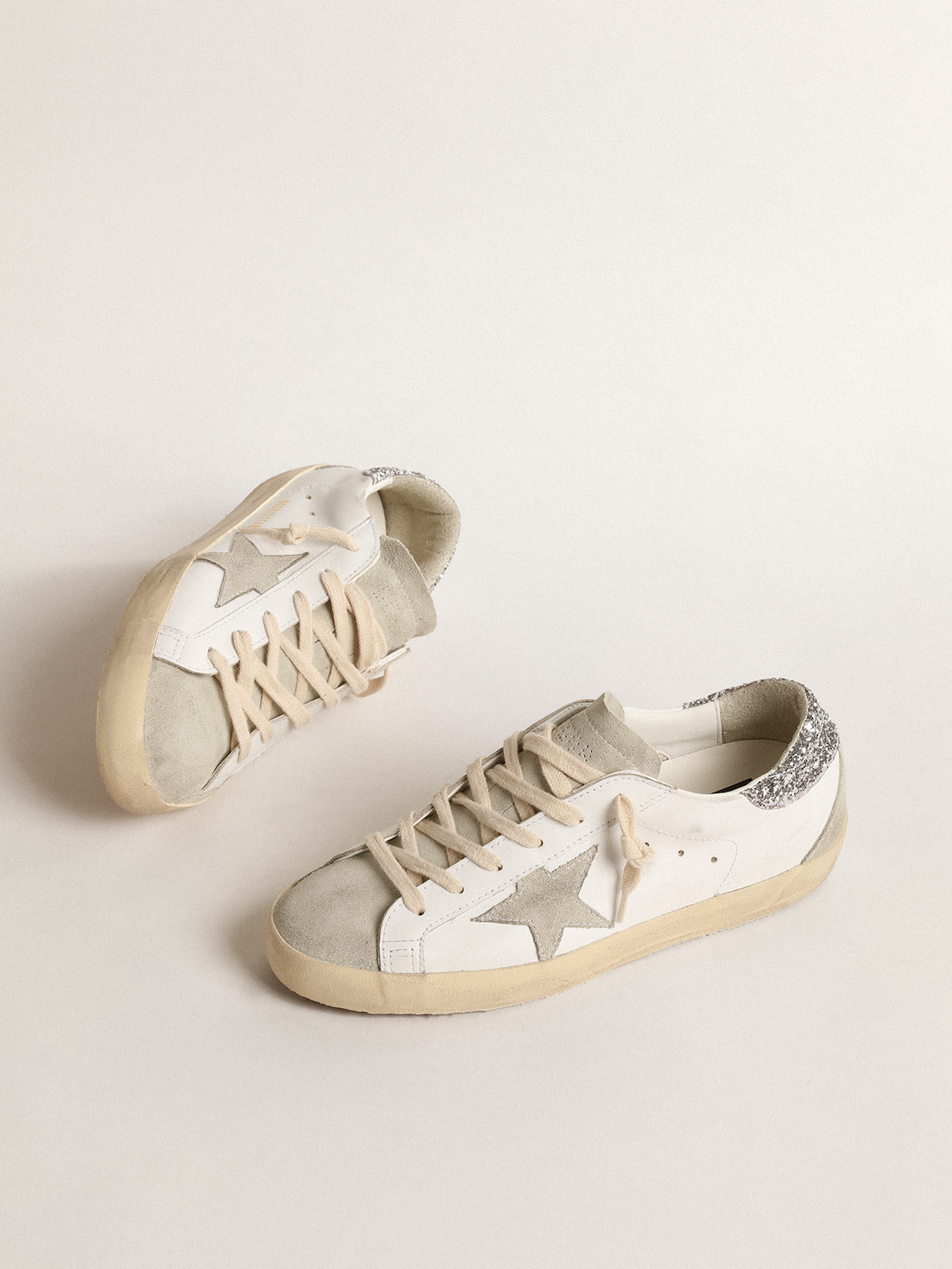 Super-Star with gray star and silver glitter heel tab | Golden Goose