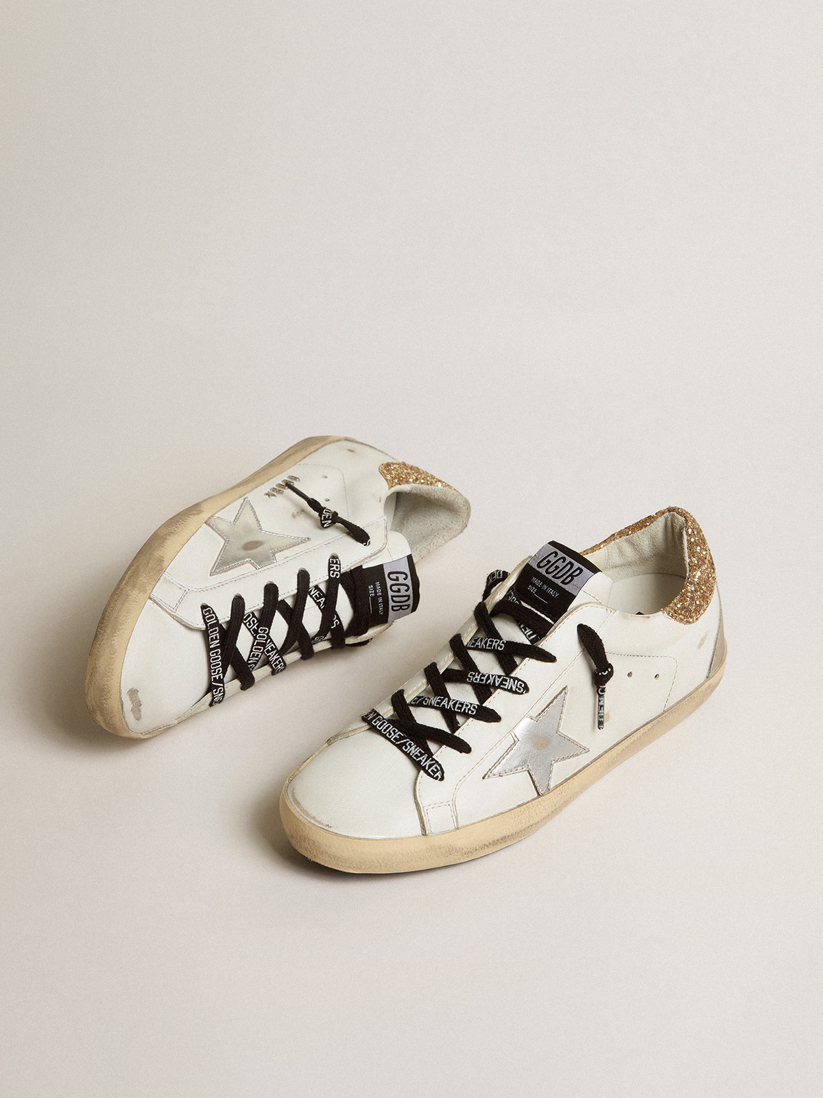 White leather Super-Star sneakers with glittery heel tab | Golden