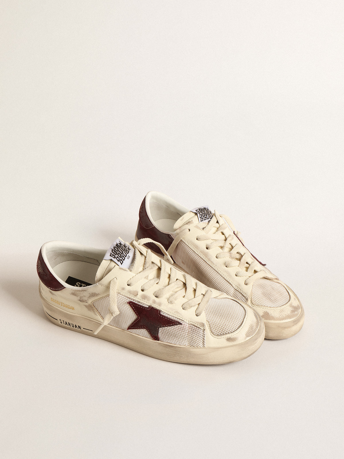 Stardan in nappa and mesh with wine red suede star and heel tab