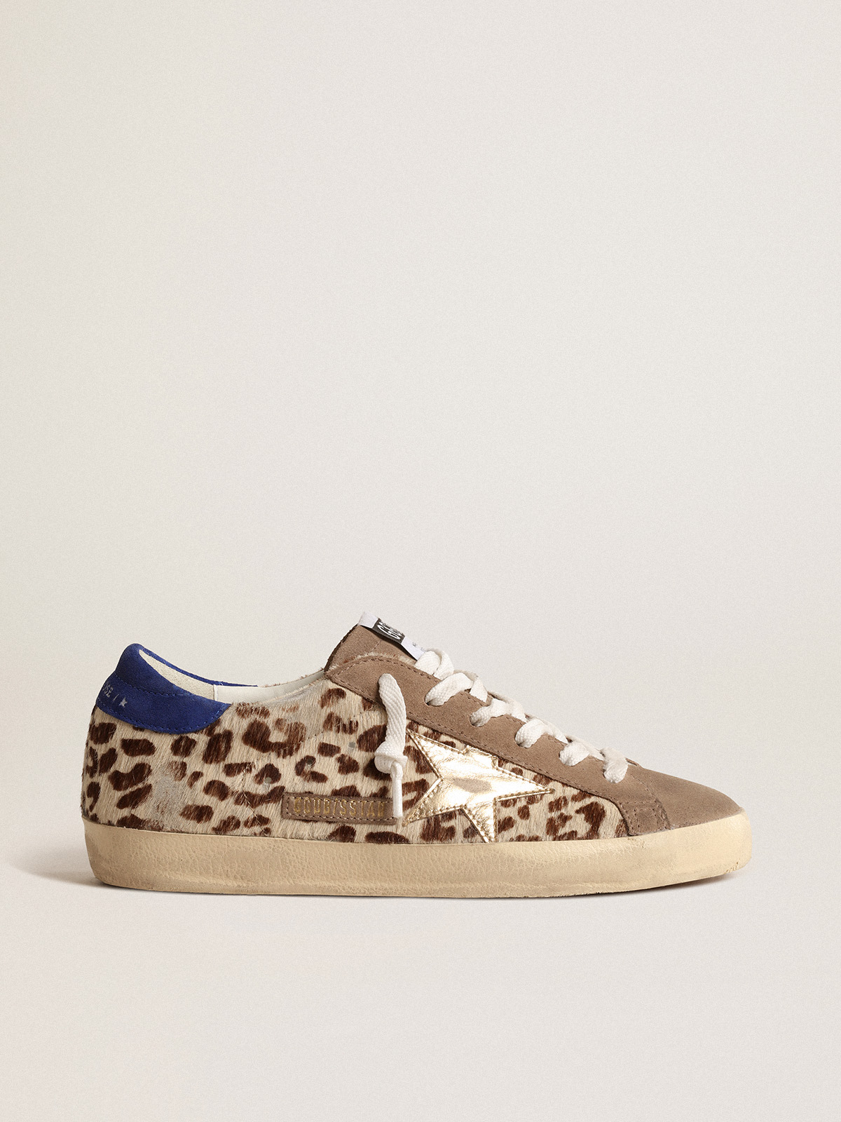 Golden Goose Deluxe Brand Animal Superstar Leopard Print Blue Tab Leather  Sneak