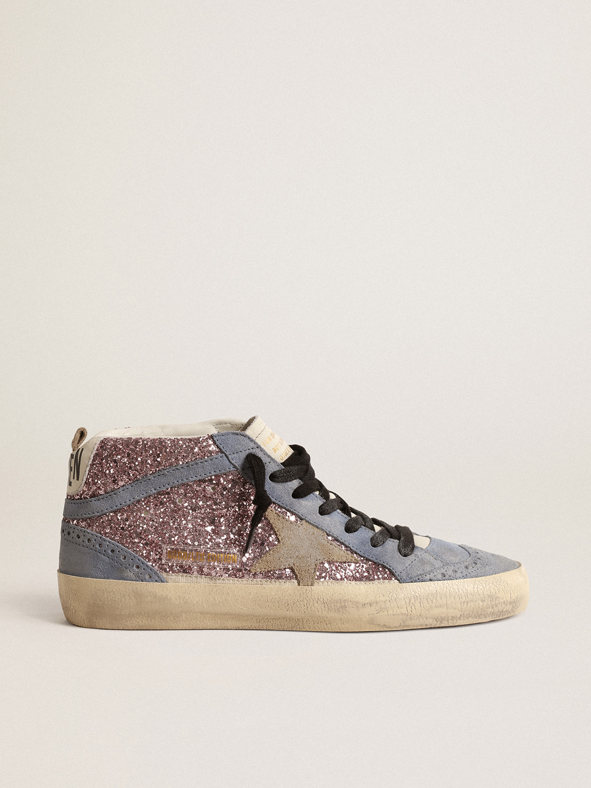 Mid Star LTD in lilac glitter with light blue suede inserts | Golden Goose