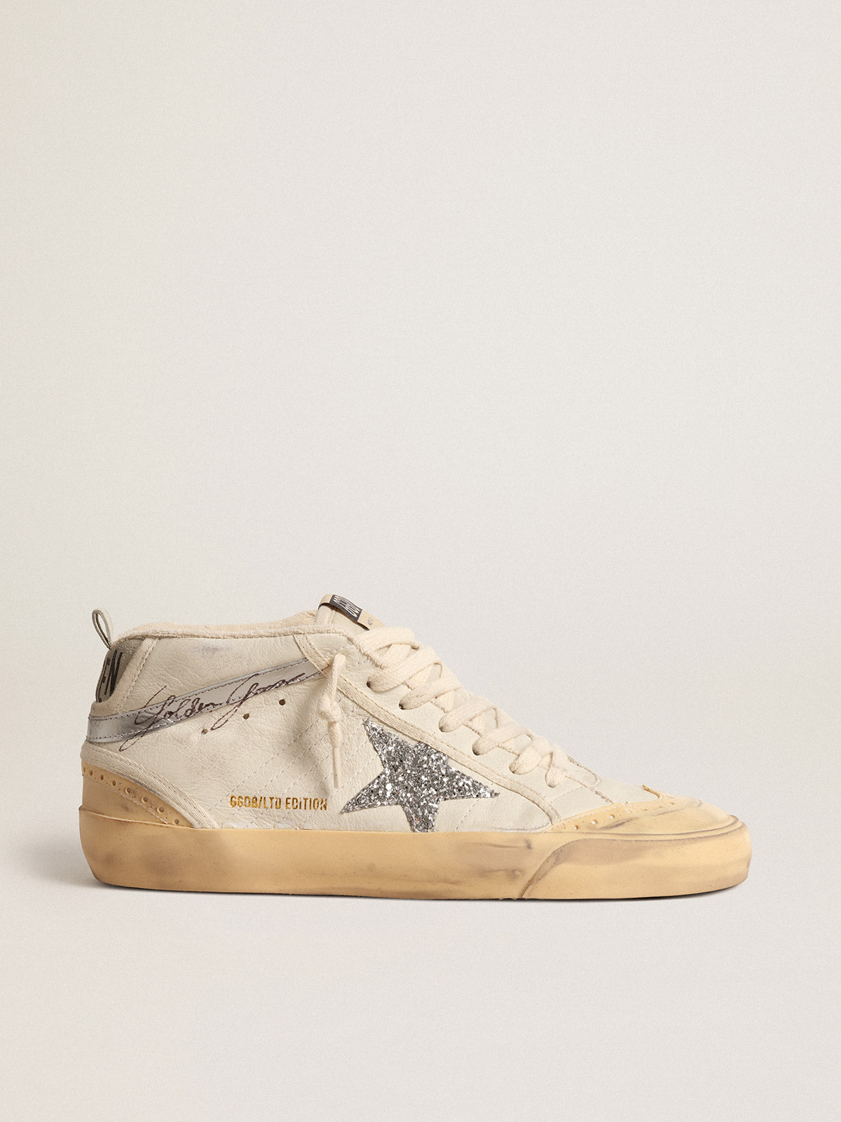 Mid Star LTD with glitter star and metallic leather flash | Golden Goose