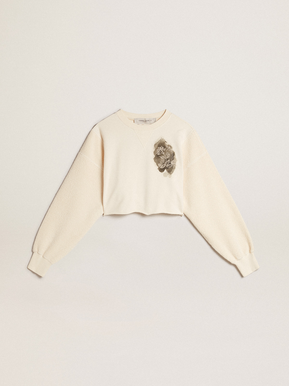 Aged white cotton cropped sweatshirt Golden Goose