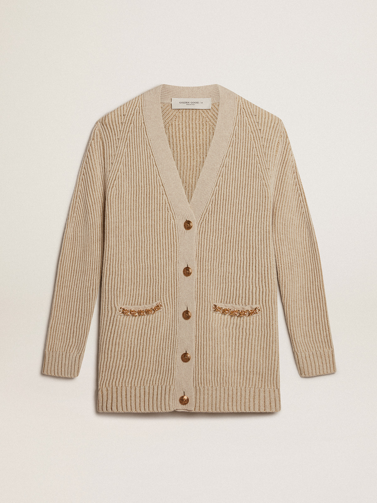 Wool blend cardigan with fisherman's rib knit