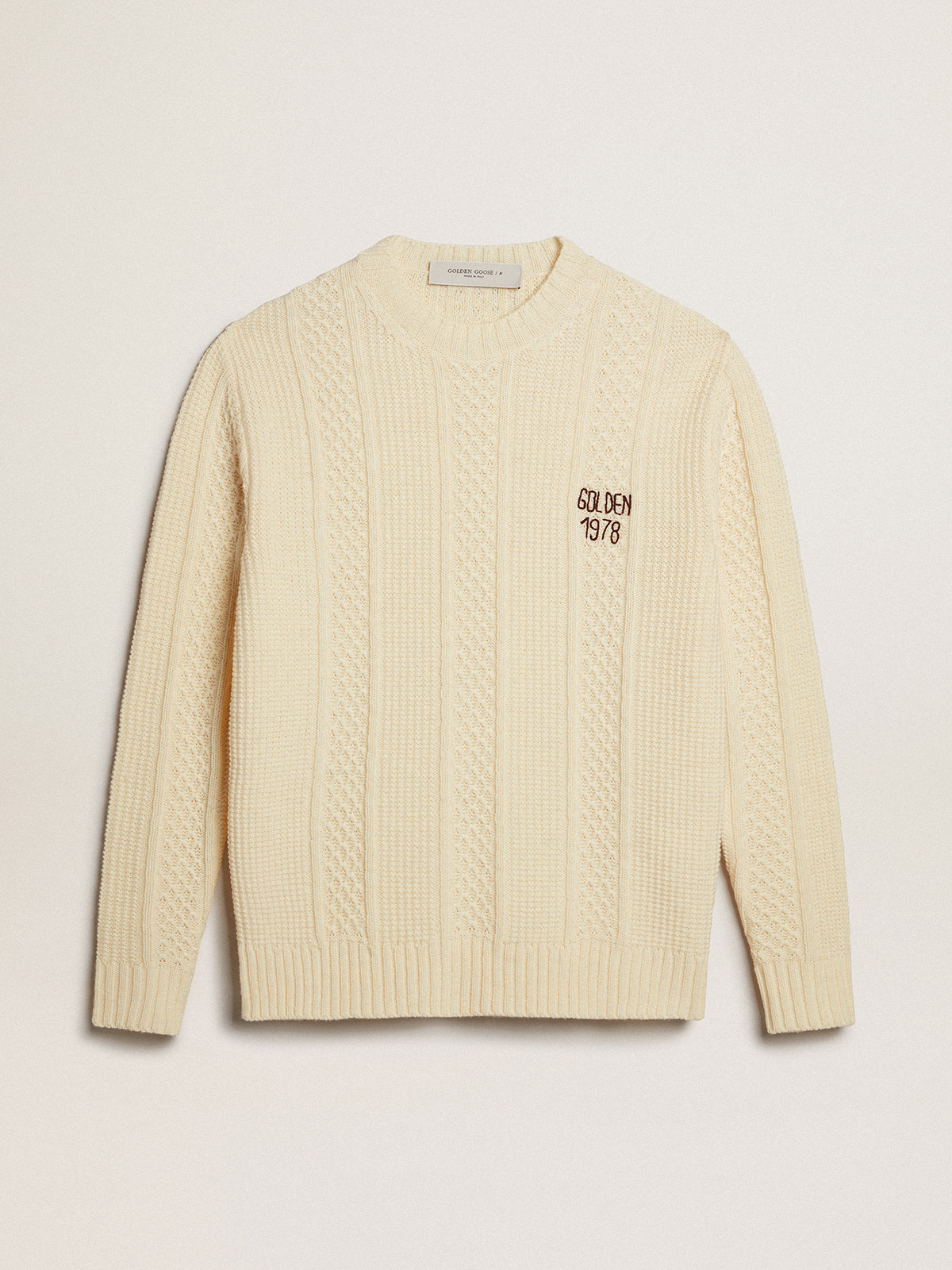 Round-neck sweater in wool with embroidery on the heart | Golden Goose