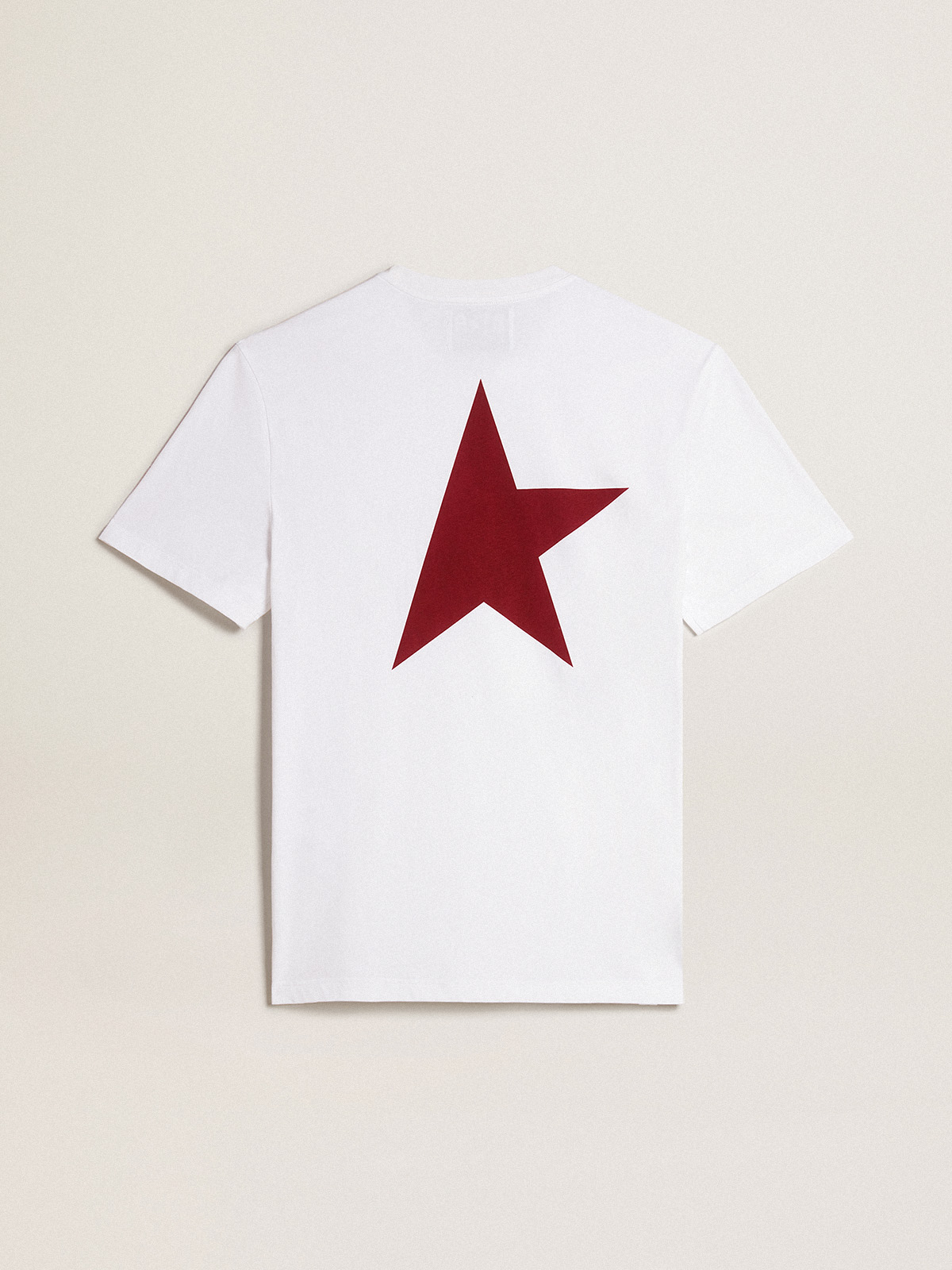 White t shirt store with red logo