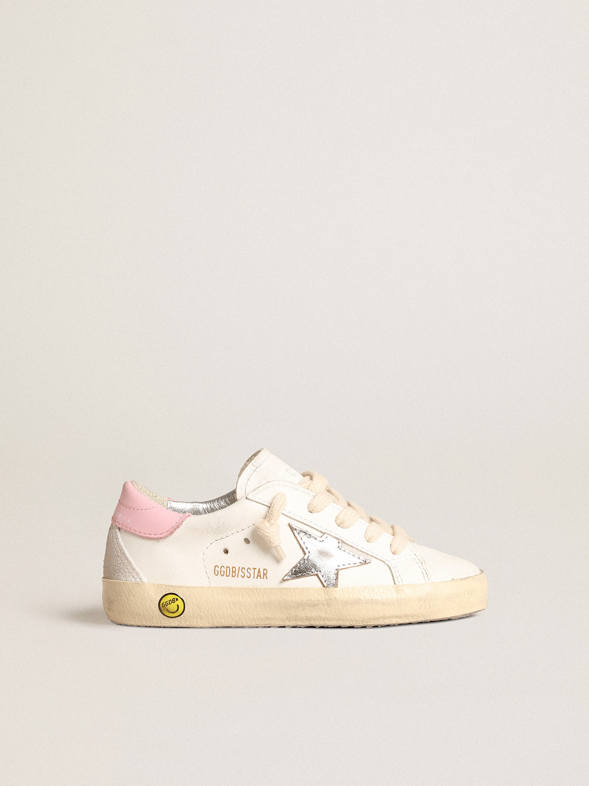 Old School Junior in pink suede with cream leather star and heel tab