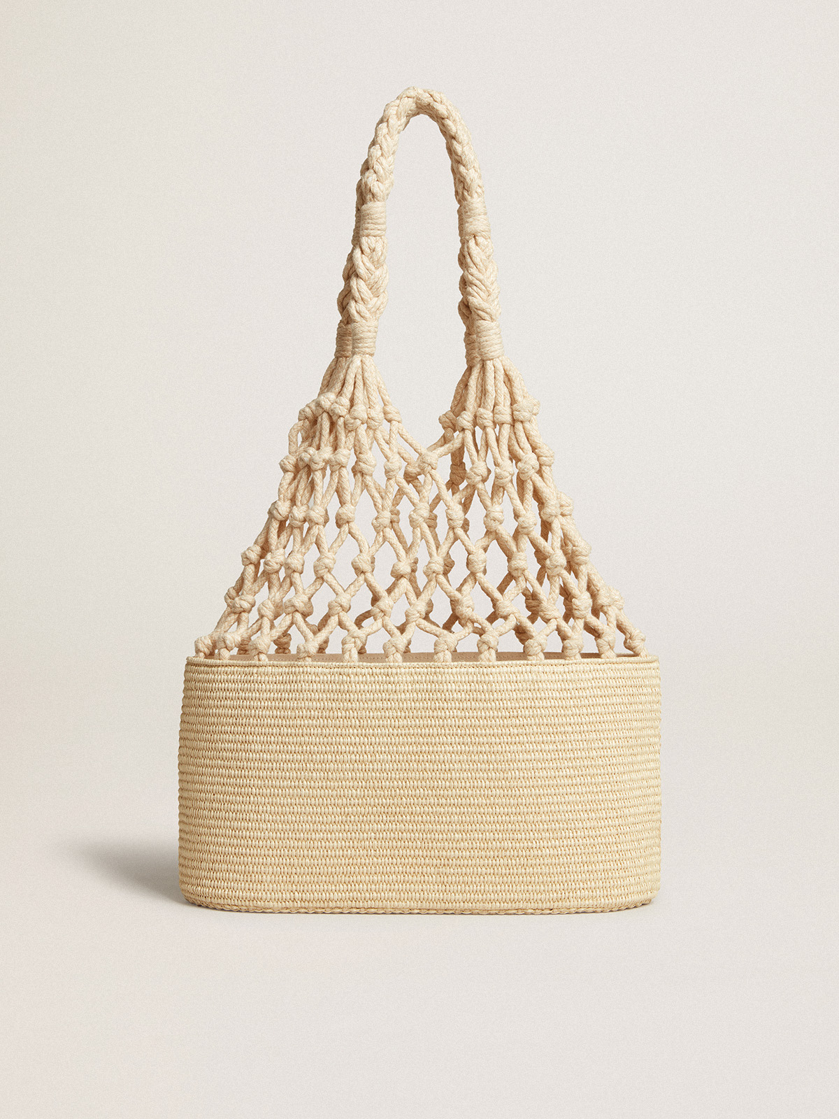 Lido bag in raffia and braided cotton macramé