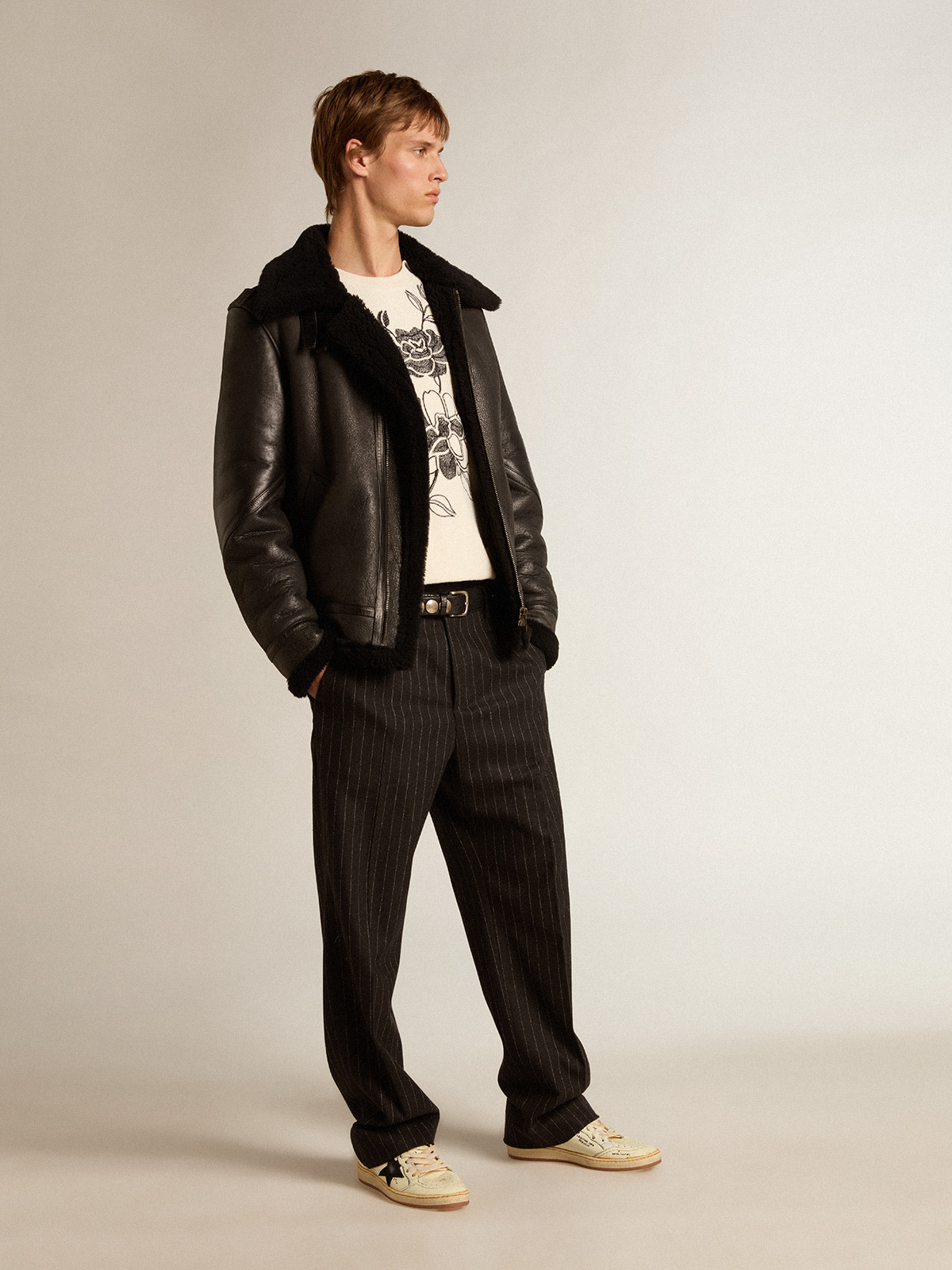 Black sheepskin biker outlet jacket