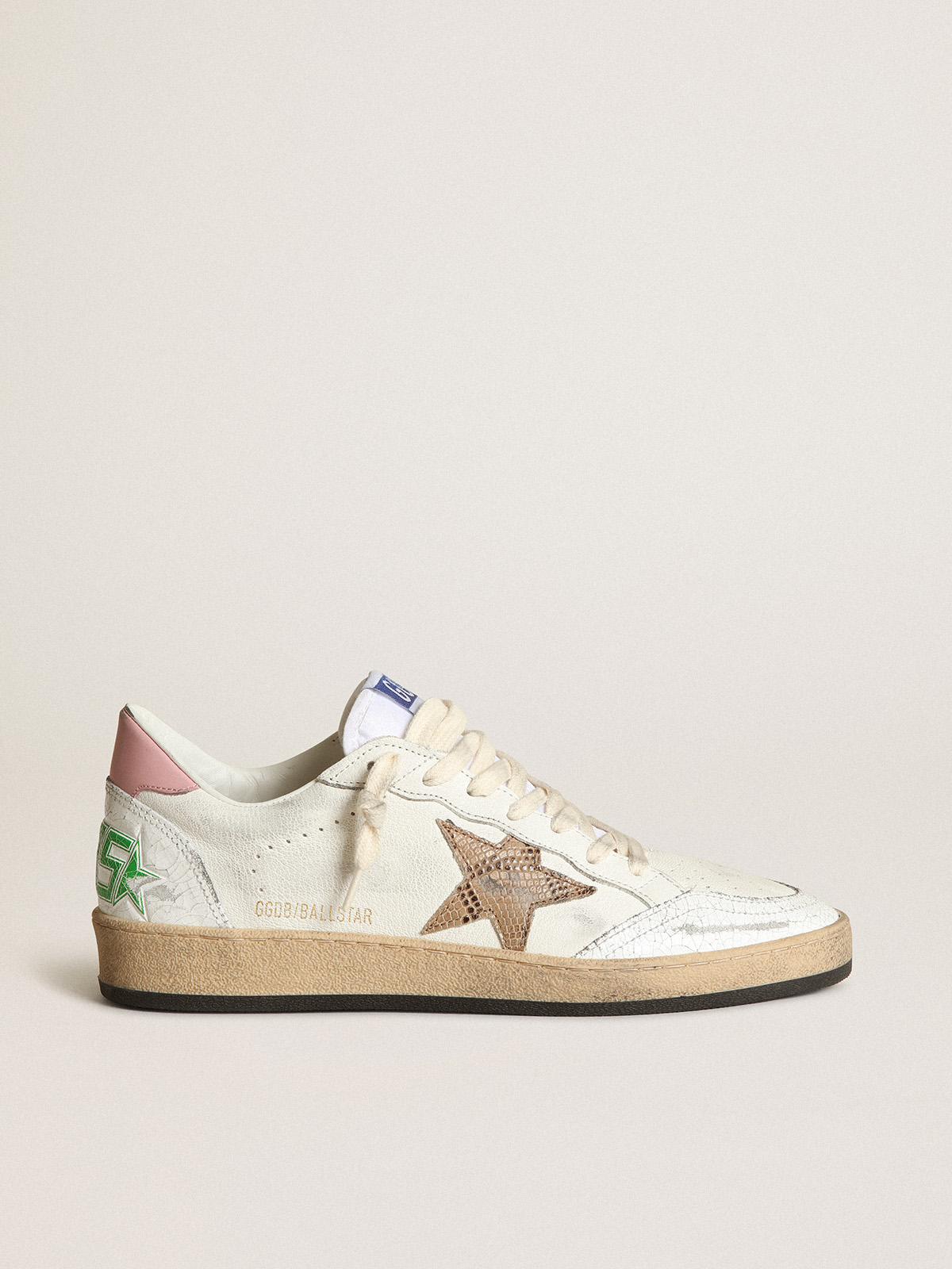 Ball Star in nappa with beige snake-print leather star and pink heel tab |  Golden Goose