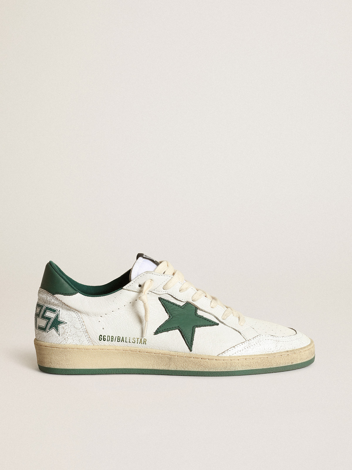 Women\'s Ball Star in white nappa leather with green leather star and heel  tab | Golden Goose