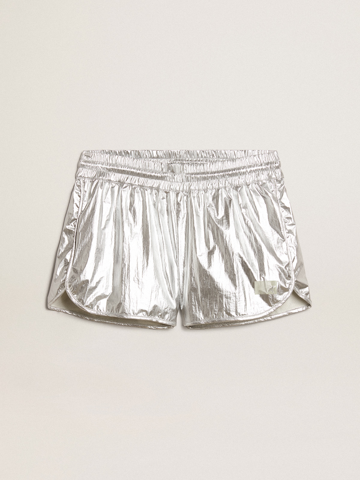 Women's running shorts in silver fabric