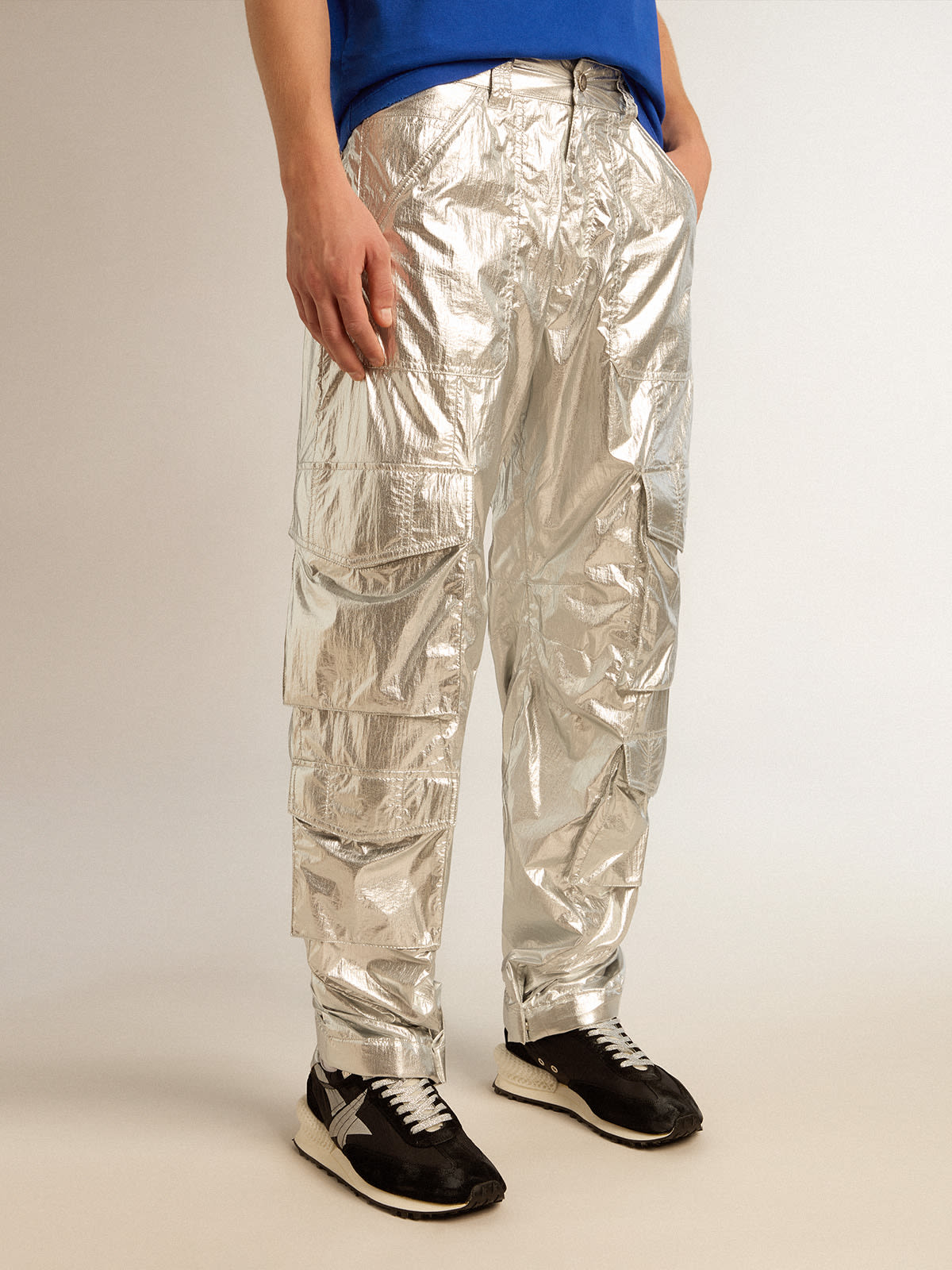 Men's cargo pants in silver technical fabric | Golden Goose