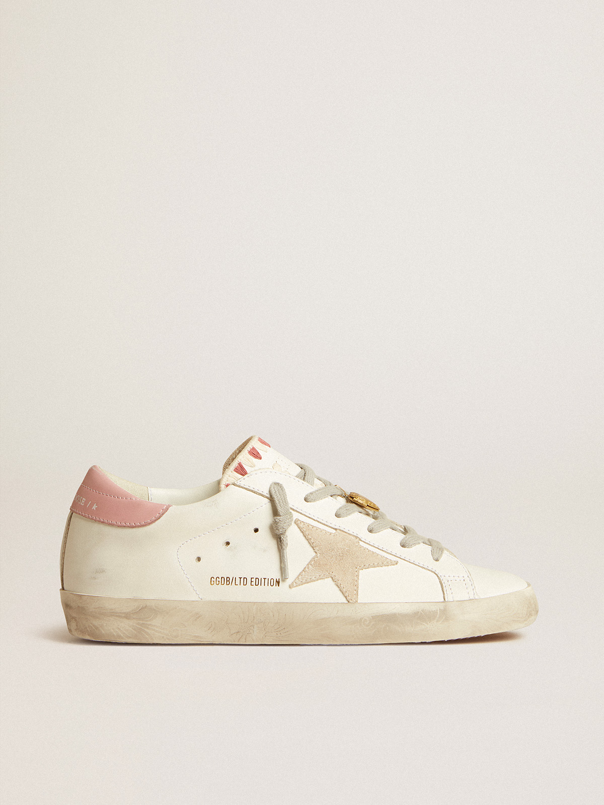 Super-Star LTD with beige suede star and pink heel tab | Golden Goose