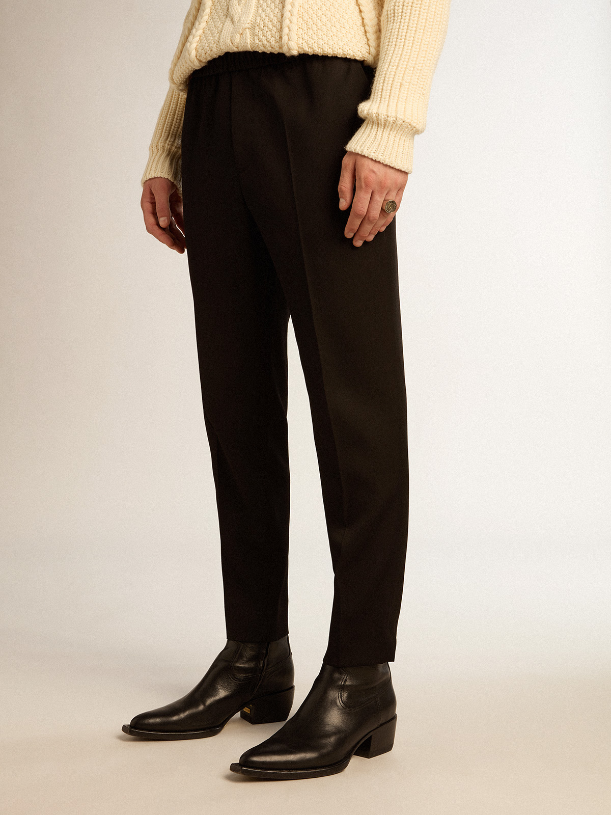 Men's black wool gabardine pants | Golden Goose