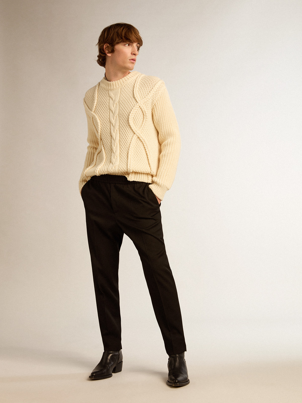 Men's black wool gabardine pants | Golden Goose