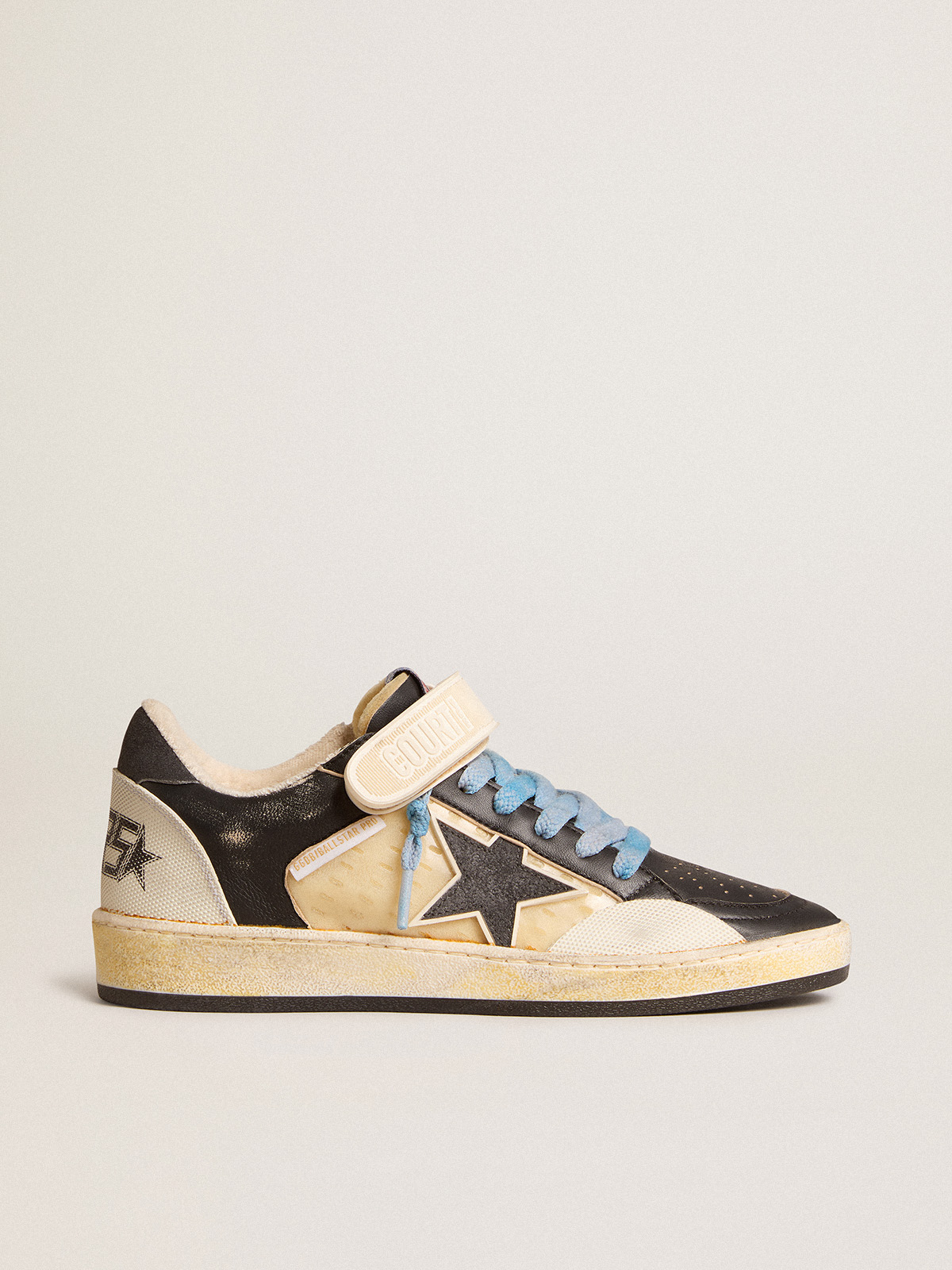 Men's Ball Star Pro in black leather with Velcro strap | Golden Goose