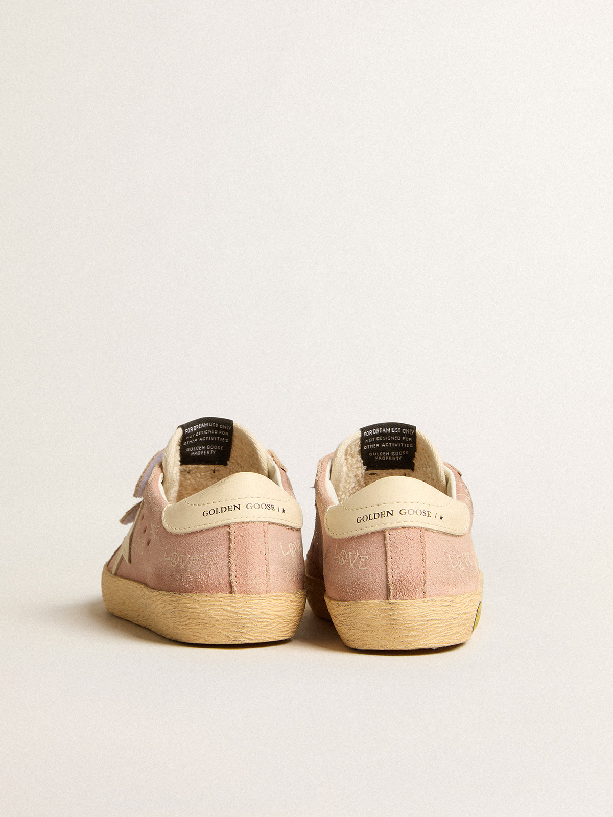 Old School Junior in pink suede with cream leather star and heel tab