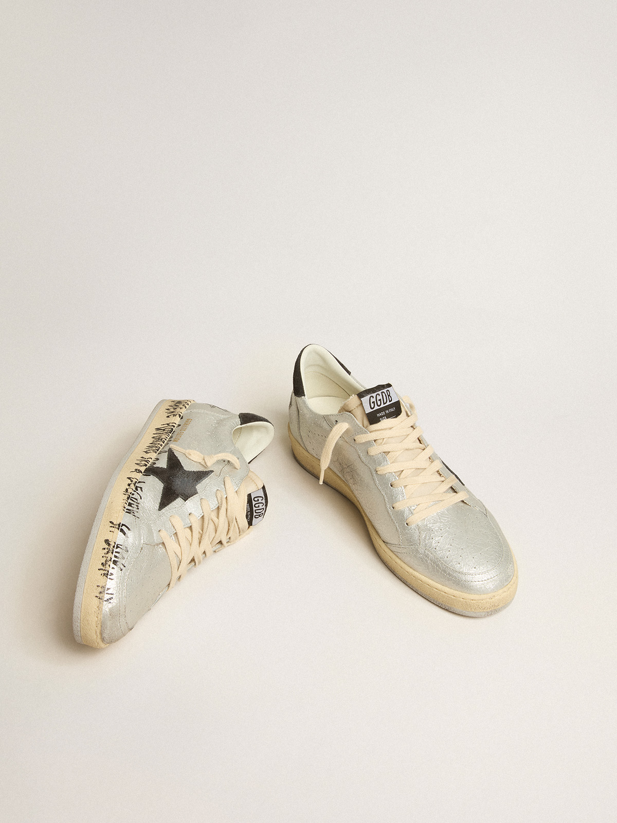Ball Star LTD in silver leather with gray suede star and heel tab | Golden  Goose