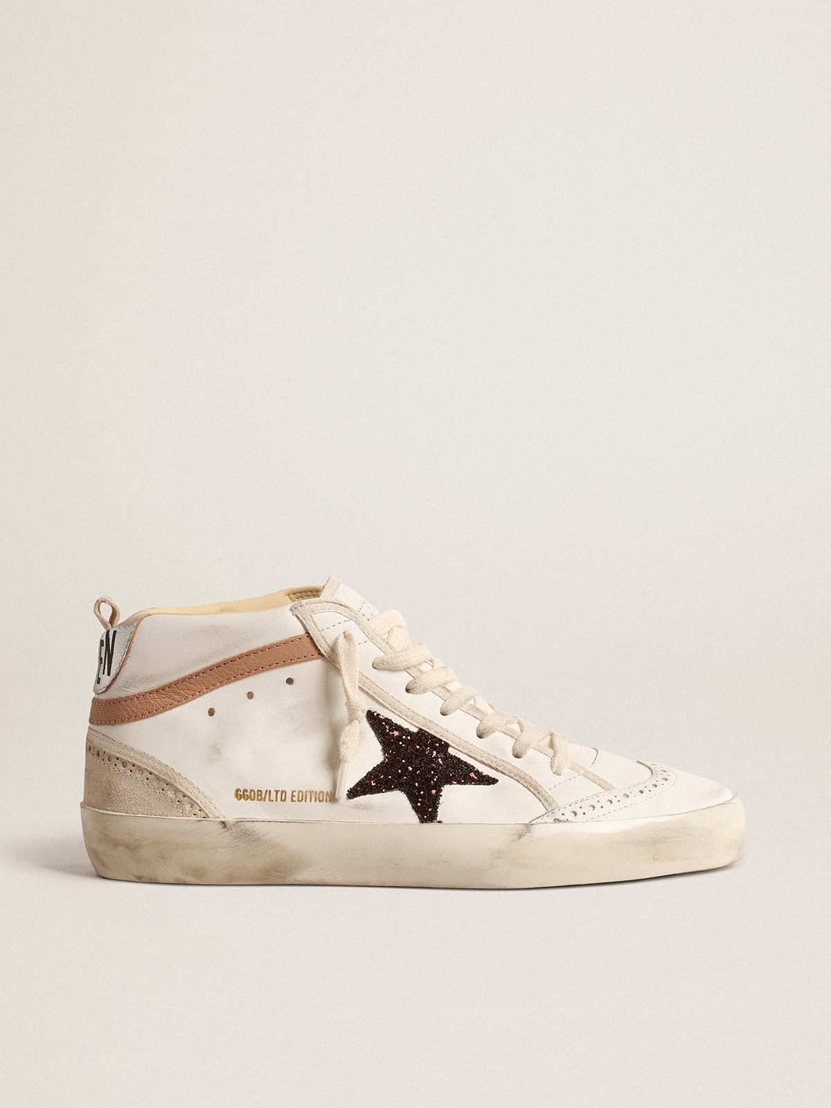 Mid Star LTD in nappa with glitter star and nude leather flash | Golden  Goose