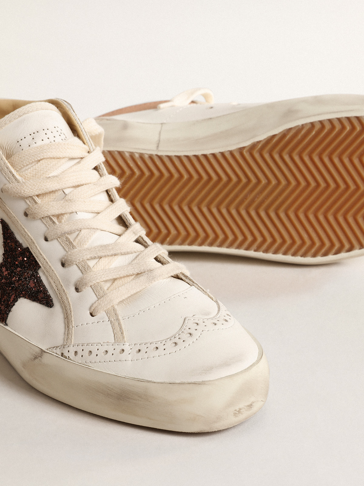 Mid Star LTD in nappa with glitter star and nude leather flash | Golden  Goose