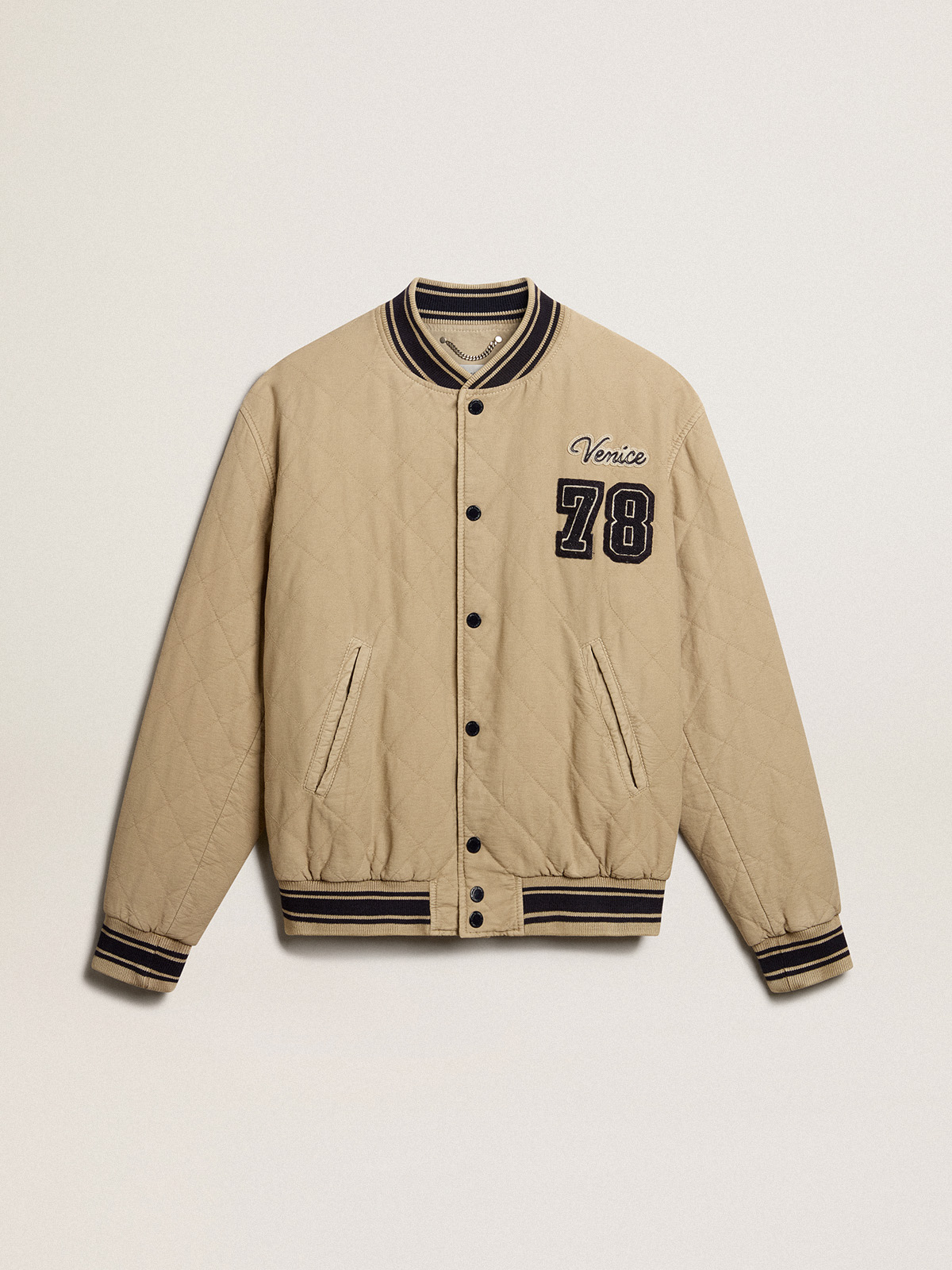 Khaki-colored quilted cotton bomber jacket | Golden Goose