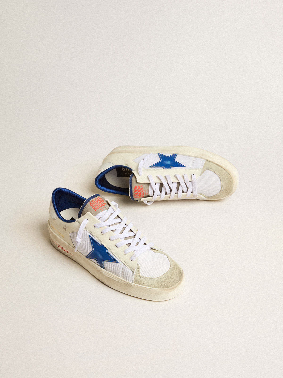 Stardan LTD in white mesh and leather with blue star and white heel tab |  Golden Goose