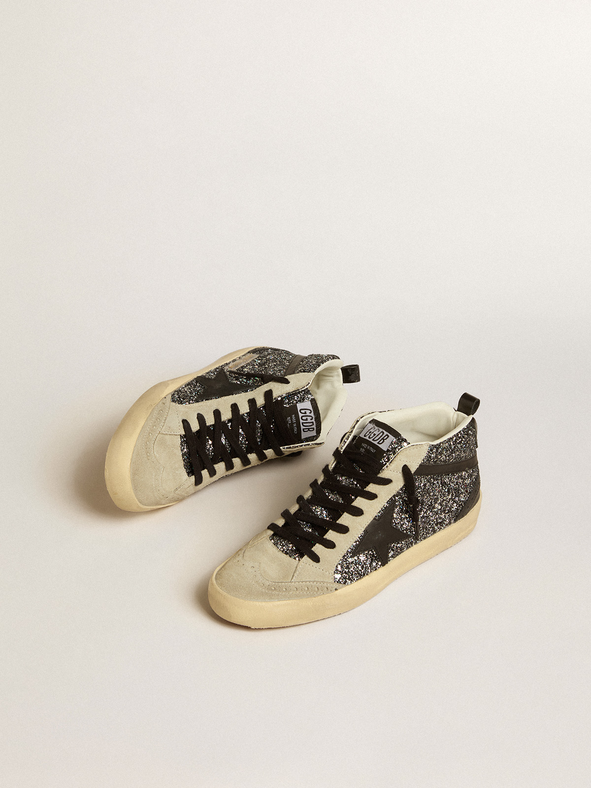 Golden goose black glitter cheap mid star