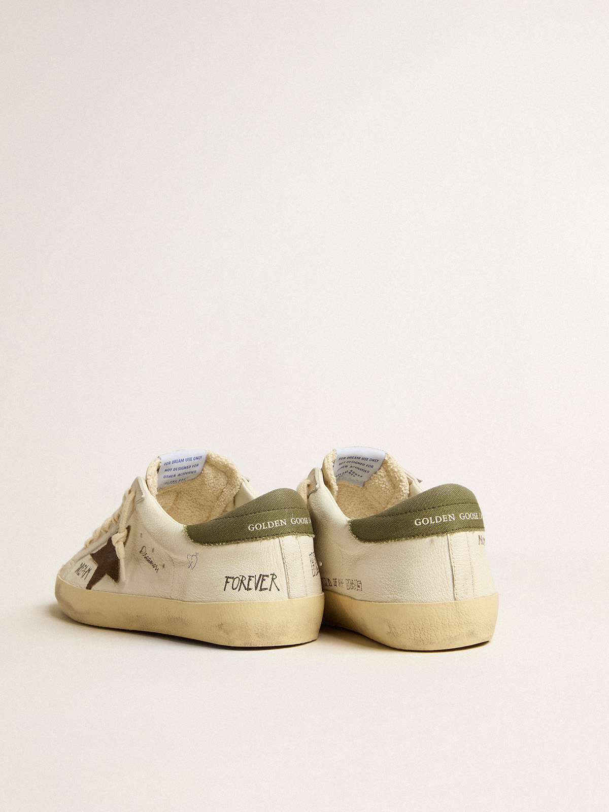 Super-Star LTD in nappa with brown suede star and green heel tab